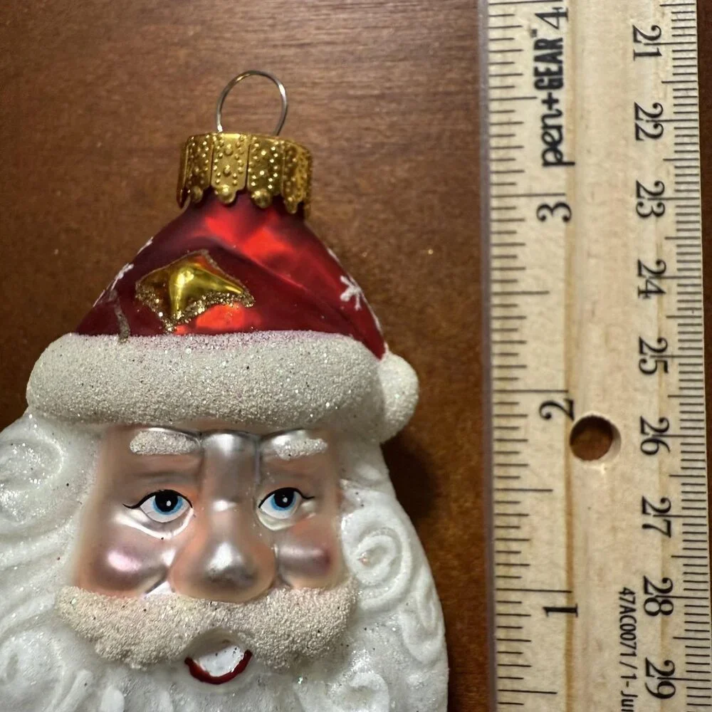 Vintage UT Santa Claus Christmas‎ Tree Ornament Glass Hand Painted Y2K Glitter